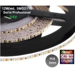 Tira LED 5 mts Flexible 24V 60W Estercha (4mm) 1330 Led SMD 2110 IP20 Blanco Frío, Serie Profesional IRC >90